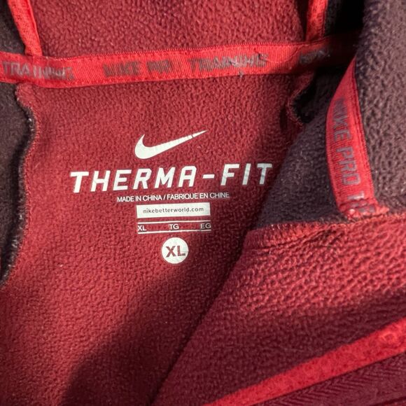 Nike Therma-Fit Hoodie XL Red Maroon Colorblock Sweatshirt Jacket Men’s Training - Picture 3 of 14
